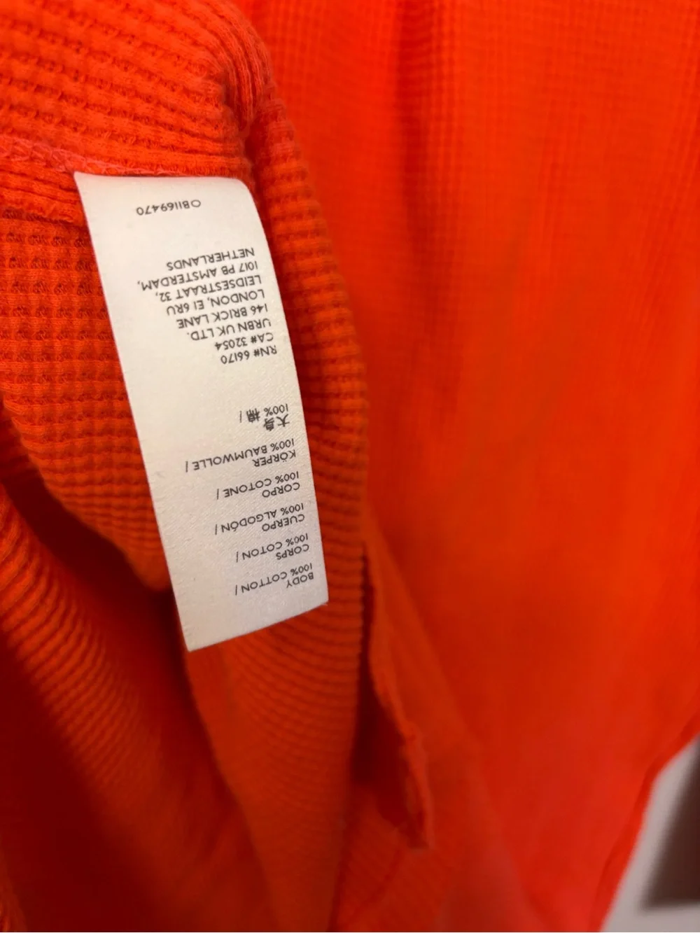 Free People Bright Orange Long Sleeve Waffle Knit Long Sleeve Top Size Small